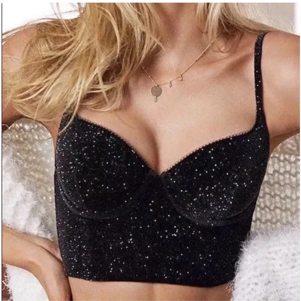 Victoria’s Secret Velvet Shimmer Long Line Bustier Bra 36DD